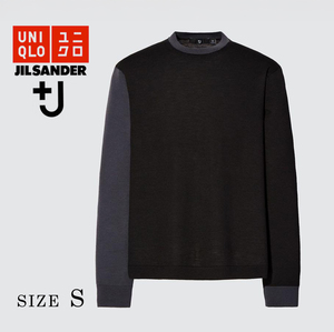 OCEANS掲載 ユニクロ【UNIQLO +J】 ジルサンダー カシミヤ100% カラーブロック クルーネックニット 黒 S