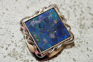 914 モザイクオパール opal ペンダント スカーフクリップ ヴィンテージ アクセサリー 宝石 色石 カラーストーン ネックレス 装飾品