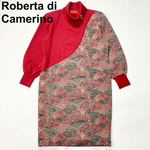 Roberta di Camerino ロベルタディカメリーノ ニット ワンピース 和柄 ロゴゴールドボタン 42 XL レディース B112405-118