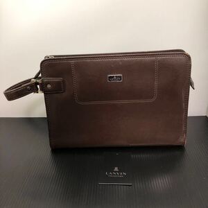 クラッチバッグ セカンドバッグ レザー ブラウン 鞄 バッグ　ランバン　LANVIN 縦19cm横28cmマチ7cm 茶色