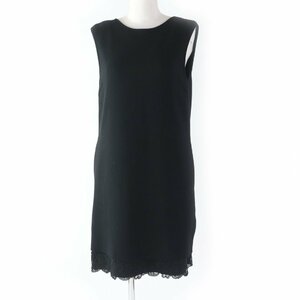 美品◎FOXEY フォクシー 38024 Knit Dress Lady Knit レイヤード 裾レース ノースリーブ ワンピース ブラック 38 日本製 正規品