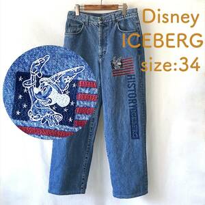 ■ 極美品 ■ 90s ■ ICEBERG Disney Mickey ■ デニム ■ 34 ■ XL相当 ■ ミッキー ディズニー ■ 