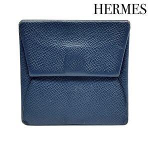 HERMES エルメス バスティア ヴォーエプソン コインケース 小銭入れ C刻印 ブルー