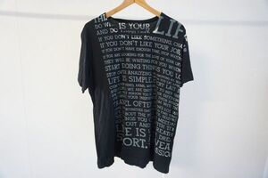 クリックポスト可【即決】YOHJI YAMAMOTO POUR HOMME ヨウジヤマモト 半袖カットソー Tシャツプリント 黒系 サイズ：3 日本製【865259】