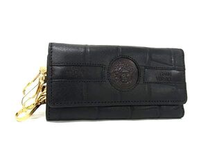 1円 ■極美品■ GIANNI VERSACE ジャンニ ヴェルサーチ メデューサ クロコダイル型押しレザー 4連 キーケース 鍵入れ ブラック系 FL1705