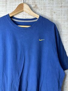 ☆ビッグサイズ US古着 NIKE ナイキ ロゴ刺繍 Tシャツ シンプル ブルー青【XL】コットン　　　◆3943◆