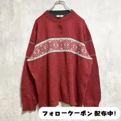 古着　used　WOOLRICH　ウールリッチ　長袖ハーフボタンノルディック柄ニット　セーター　赤　レッド　オーバーサイズ