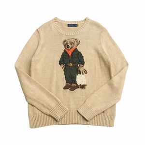 TH8961 ポロラルフローレン/POLO RALPH LAUREN メンズLG コットンニット クルーネックセーター ポロベア ベージュ系