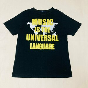 MUSIC IS THE UNIVERSAL LANGUAGE　メッセージ プリント　Tシャツ　ブラック/黒　L