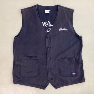 ■Dickies ディッキーズ コットンワークベスト ジレ チェーン刺繍 作業着 古着 アメカジ サイズ3L 黒 ブラック/0.52kg■