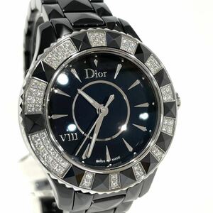 良品 Dior ディオール Dior Ⅷ ディオール8 ユイット CD1231E1 ダイヤベゼル 腕時計 レディース クォーツ ブラック文字盤 送料無料