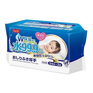 純水 99.9% 水分たっぷり 厚手 おしりふき 54枚×3個 (162枚) コラーゲン モモ葉エキス W保湿成分配合 弱酸性 日本製