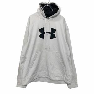 UNDER ARMOUR プリント スウェット パーカー XL ホワイト ブラック アンダーアーマー ロゴ 古着卸 アメリカ仕入 a601-6309