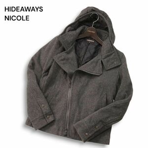 HIDEAWAYS NICOLE ハイダウェイ ニコル 秋冬 中綿★ ウールライク ライダース ジャケット コート Sz.46　メンズ グレー　I4T02793_9#N