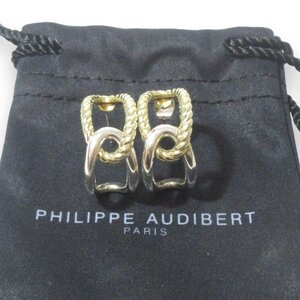 美品 PHILIPPE AUDIBERT フィリップオーディベール メタル コンビ チェーンフープピアス アクセサリー シルバー×ゴールド ◆