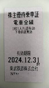 東武鉄道株主優待乗車証　10枚　2024年12/31日まで　東武