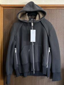 2新品 sacai サカイ レディース スポンジ スウェット シャツ ブルゾン パーカー ドッキング ノースリーブ トレーナー 23AW 2 M 長袖 グレー