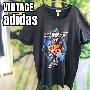 ビンテージ VINTAGE アディダス adidas ビッグプリント 黒Tシャツ サーフ系 半袖Tシャツ 黒色 Tシャツ サーフボード サーフィン tee