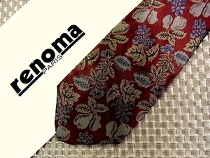 ♪32004D♪状態並品【刺繍 洋ナシ ブドウ 葉っぱ 植物 柄】レノマ【renoma】ネクタイ