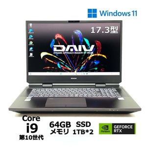 ハイエンドゲーミングノートPC mousecomputer DAIV 20107N-CML Core i9 10900K 3.7GHz 64GB SSD1TB*2 17.3 RTX2080super windows11 H12862