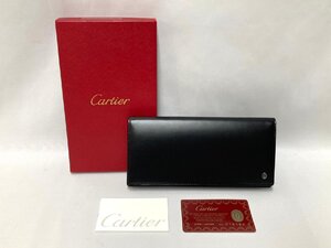 ♪Cartier カルティエ パシャ レザー 二つ折り 長財布 ウォレット ブラック系 シルバー金具 メンズ レディース ギャランティカード 箱付♪