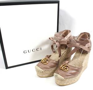 Y6200＃◆中古品◆GUCCI グッチ GGマーモント ウェッジソール サンダル 573023 ピンクベージュ系 サイズ37 1/2(約24.5cm)