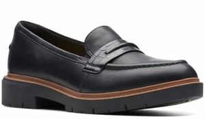 送料無料 Clarks 24.5cm ブラック クロコ型押 ローファー フラット ラグソール スニーカー レザー スリッポン フォーマル バレエ RRR201