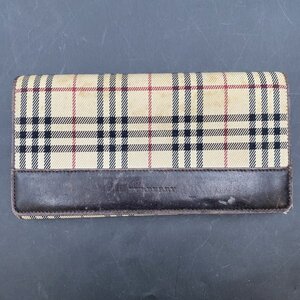 G0417P26 BURBERRY バーバリー 長財布 ノバチェック レザーウォレット　メンズレディース　ヴィンテージ　がま口小銭入れ　中古