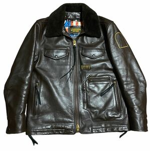 10AW NEIGHBORHOOD PIGS／L-JKT ネイバーフッド カウハイド ポリスマン レザージャケット 裏地 ユニオンジャック 茶 M