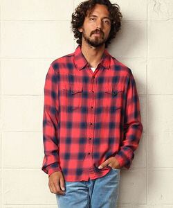 TMT RAYON TWILL OMBRE CHECK SHIRTS　チェック　シャツ　Mサイズ