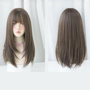 ★ルウィッグ セミロング かつら レディース 女装 自然 wig ストレート ぱっつん前髪 カツラ 女性 ★ライトブラウン