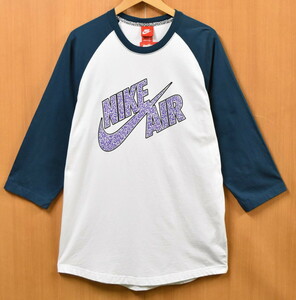 デッドストック ビッグサイズ 2014年製 NIKE ナイキ ラグランTシャツ 七分袖 ホワイト×ブルーグリーン メンズ2XL(未使用品)(13929