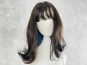 新品 FESHFEN フルウィッグ ミディアム インナーカラー ブルー系 女性 コスプレ ファッション ヘアアクセサリー かつら / 63282 在