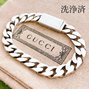 ＊洗浄済＊グッチ GUCCI 925 ブレスレット シルバー メンズ ON210 喜平チェーン アクセサリー ロゴ