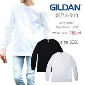 新品未使用 ギルダン ウルトラコットン 長袖Tシャツ 白黒２枚セット XXL GILDAN 2400