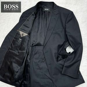 【豪華総柄!!!極美品XLサイズ!!!】 HUGO BOSS ヒューゴボス セットアップ スーツ 裏地ロゴ総柄 スリムフィット Super110 メンズ 2B