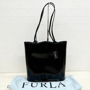 1399◎ 新品未使用 FURLA フルラ 鞄 バッグ ハンド トート 肩掛け ワンポイント ロゴ カジュアル ブラック レディース