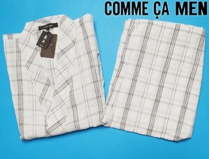 新品 COMME CA MEN コムサメン コットン100% 格子柄 甚平/ルームウェアL白(307) CMJ228120 夏祭りに