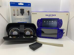 現状■売り切り■PSP 2000 メタリックブルー D端子ケーブル付き！モンハン 2G 3rd ソフト付き！