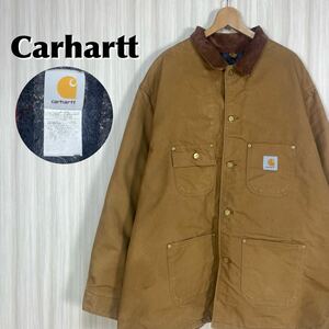 ☆入手困難☆USA製☆ Carhartt カーハート ダック生地 ミシガンチョアコート カバーオール キャメル ブラウン アメリカ製 2XL〜3XL 古着