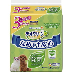 ユニ・チャーム デオクリーン ノンアルコール除菌ウェットティッシュ詰替 60枚×3個パック ペット用品