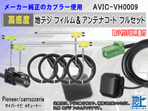 HF201 カロッツェリア AVIC-VH0009 コード 4本 L型 フィルム アンテナ 4枚 GPSアンテナ 1個 アースプレート 1枚 交換 補修 汎用 RG14