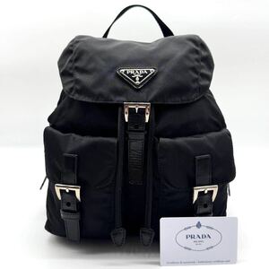 3111【美品・ギャランティ付】PRADA プラダ リュックサック バックパック ミニ ポコノ 三角ロゴプレート テスートナイロン レザー 本革