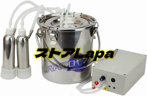 電気搾乳機キット、牛と羊の電動搾乳器 ステンレス製バレル搾乳機真空ポンプヤ、10L ポータブルステンレス鋼家庭用高構成ダブルヘッド