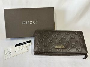 ③1円スタート〜GUCCI 長財布 GGシマレザー ダークブラウンレザー フラップタイプ グッチ