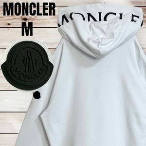 極美品【超人気デザイン】MONCLER モンクレール フードロゴ ハーフジップ パーカー M 白 ホワイト オーバーサイズ 長袖 ワッペン 2022年