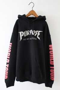 【justin bieber　purpose tour】スウェットパーカー　ジャスティン・ビーバー　幕張　ツアー　中古　黒　袖ロゴ