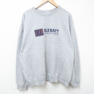 XL/古着 オールドネイビー OLD NAVY 長袖 スウェット メンズ 00s ビッグロゴ 大きいサイズ クルーネック グレー 霜降り 24ma