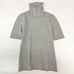 ya8《カシミヤ100%》FOXEY BOUTIQUE フォクシー 半袖ニットセーター タートルネックニット カシミア 40 Mサイズ ボーダー レディース