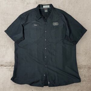 ★Precision Tune Auto Care刺繍ワッペン★超BIGサイズ★ARAMARK FLEX FIT 半袖ワークシャツ 3XL ブラック系 ピスネーム 切替し 古着